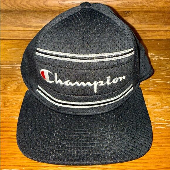 Champion Other - Champion Black and White Logo Cap Fitted Rare! Breathable mesh!